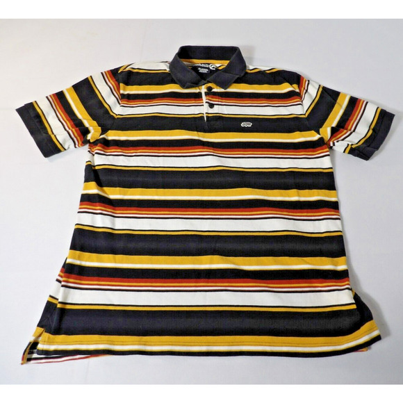 Ecko Unltd. Shirt XL Polo Collared Striped Black Yellow White Y2K Hip Hop Rhino - Picture 1 of 14